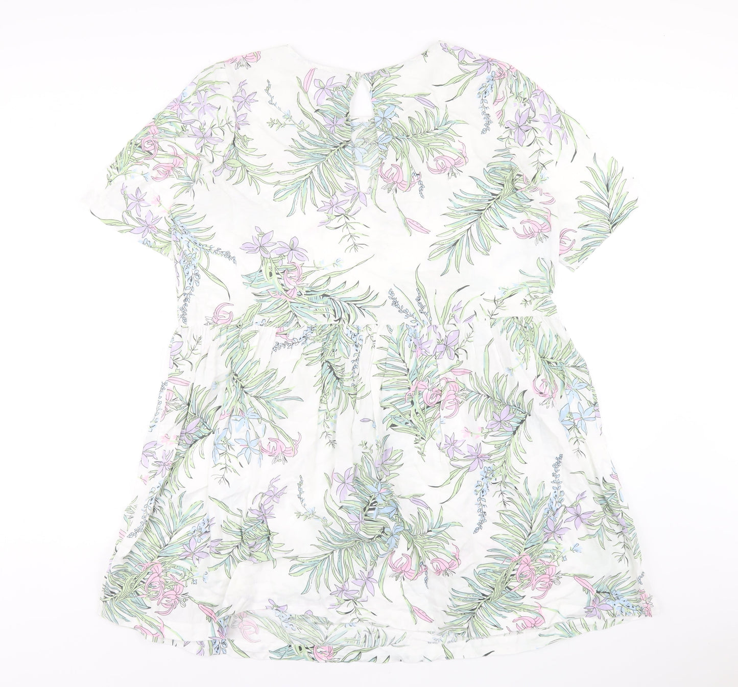 Marks and Spencer Womens White Geometric Cotton A-Line Size 16 Round Neck Button