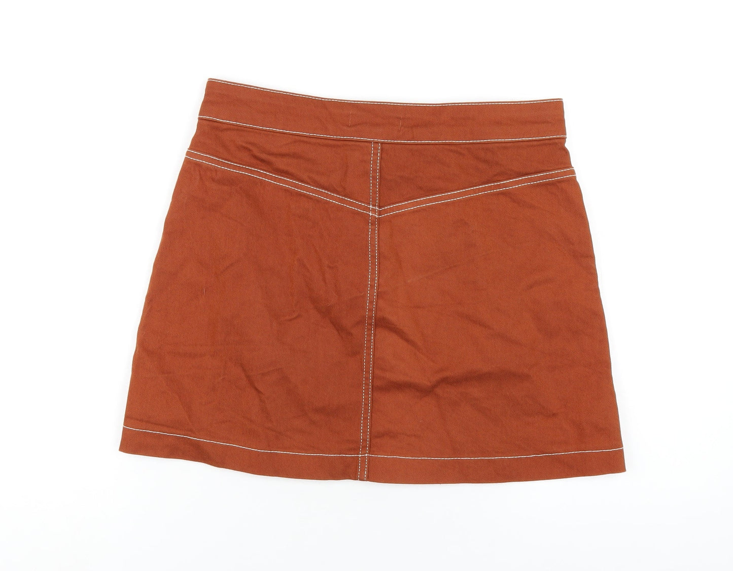 Zara Womens Brown Cotton A-Line Skirt Size M Zip