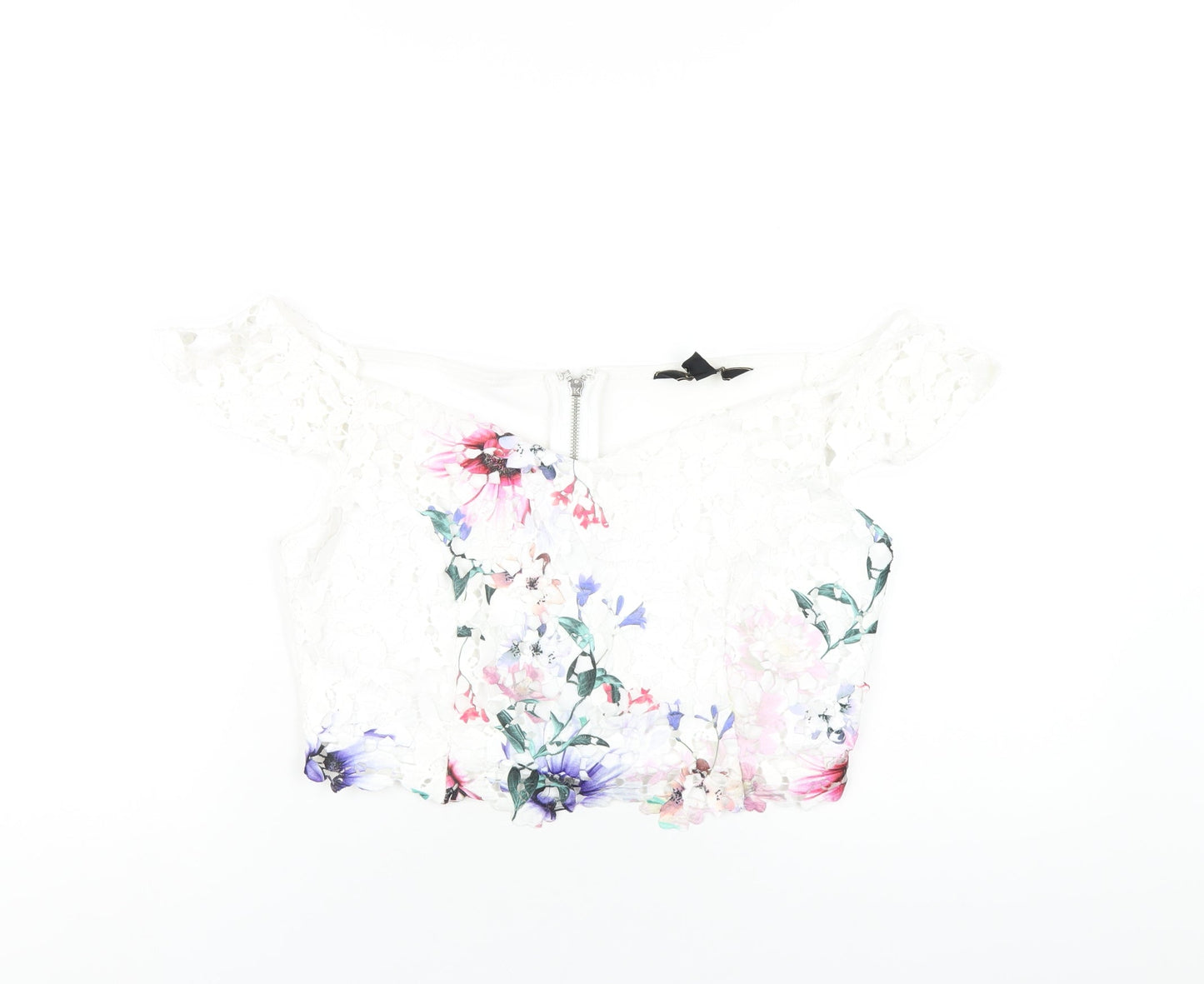 Lipsy Womens White Polyester Cropped T-Shirt Size 16 Off the Shoulder