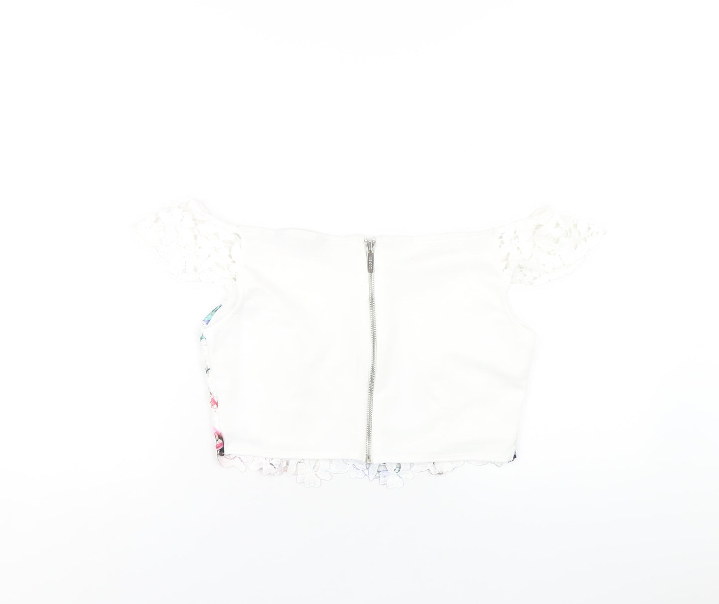 Lipsy Womens White Polyester Cropped T-Shirt Size 16 Off the Shoulder