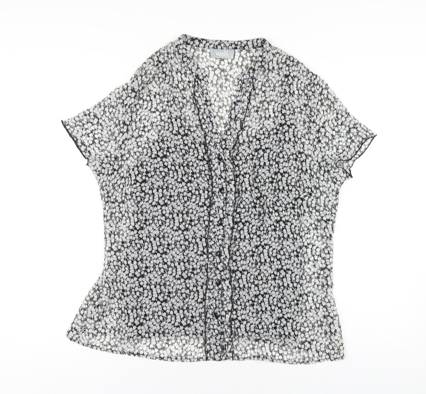 Wallis Womens Black Geometric Polyester Basic Button-Up Size 16 V-Neck