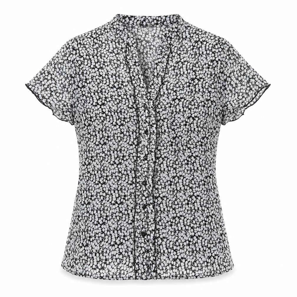 Wallis Womens Black Geometric Polyester Basic Button-Up Size 16 V-Neck