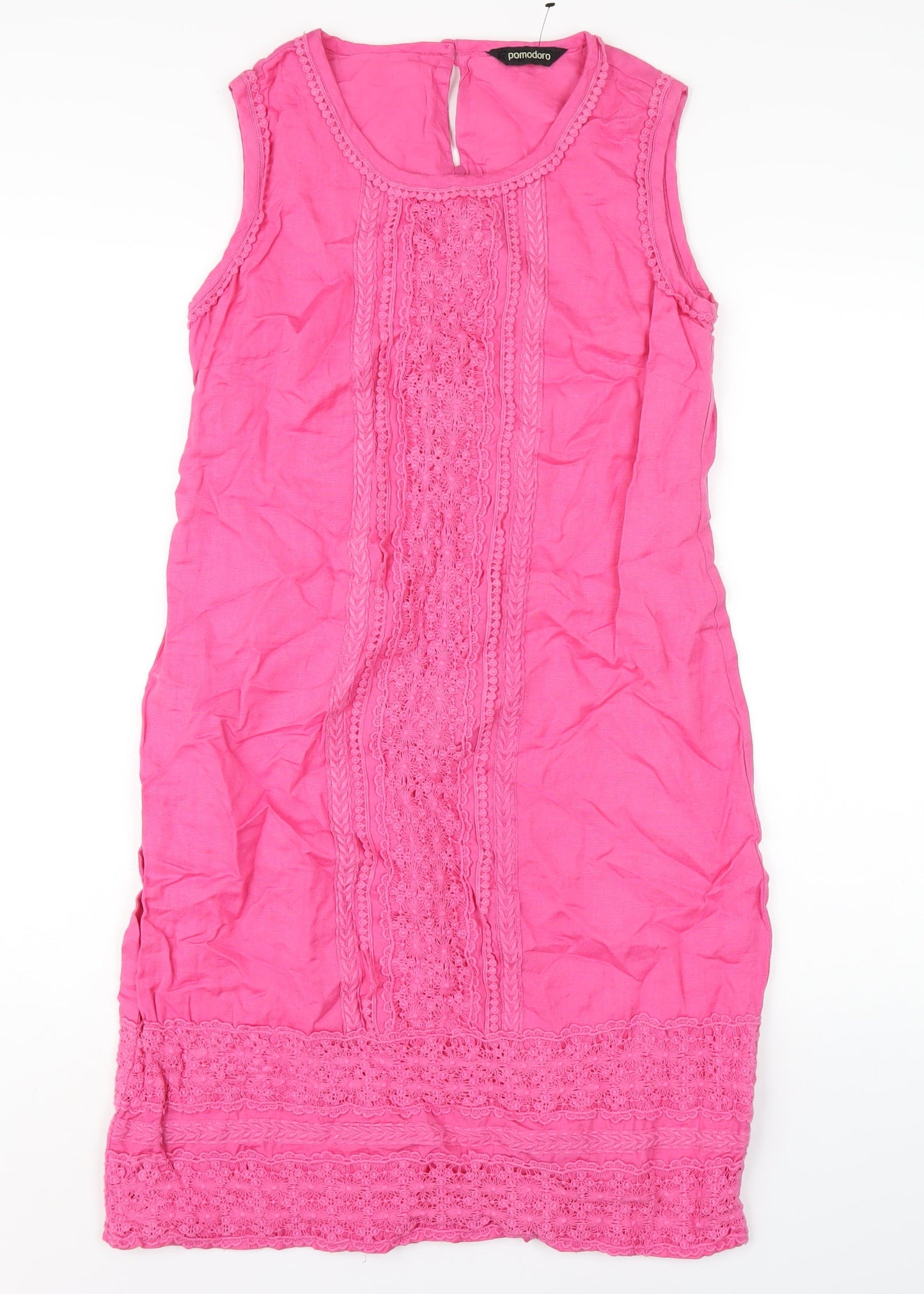 Pomodoro Womens Pink Cotton A-Line Size 12 Round Neck Zip