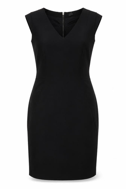 H&M Womens Black Polyester Pencil Dress Size 8 V-Neck Zip