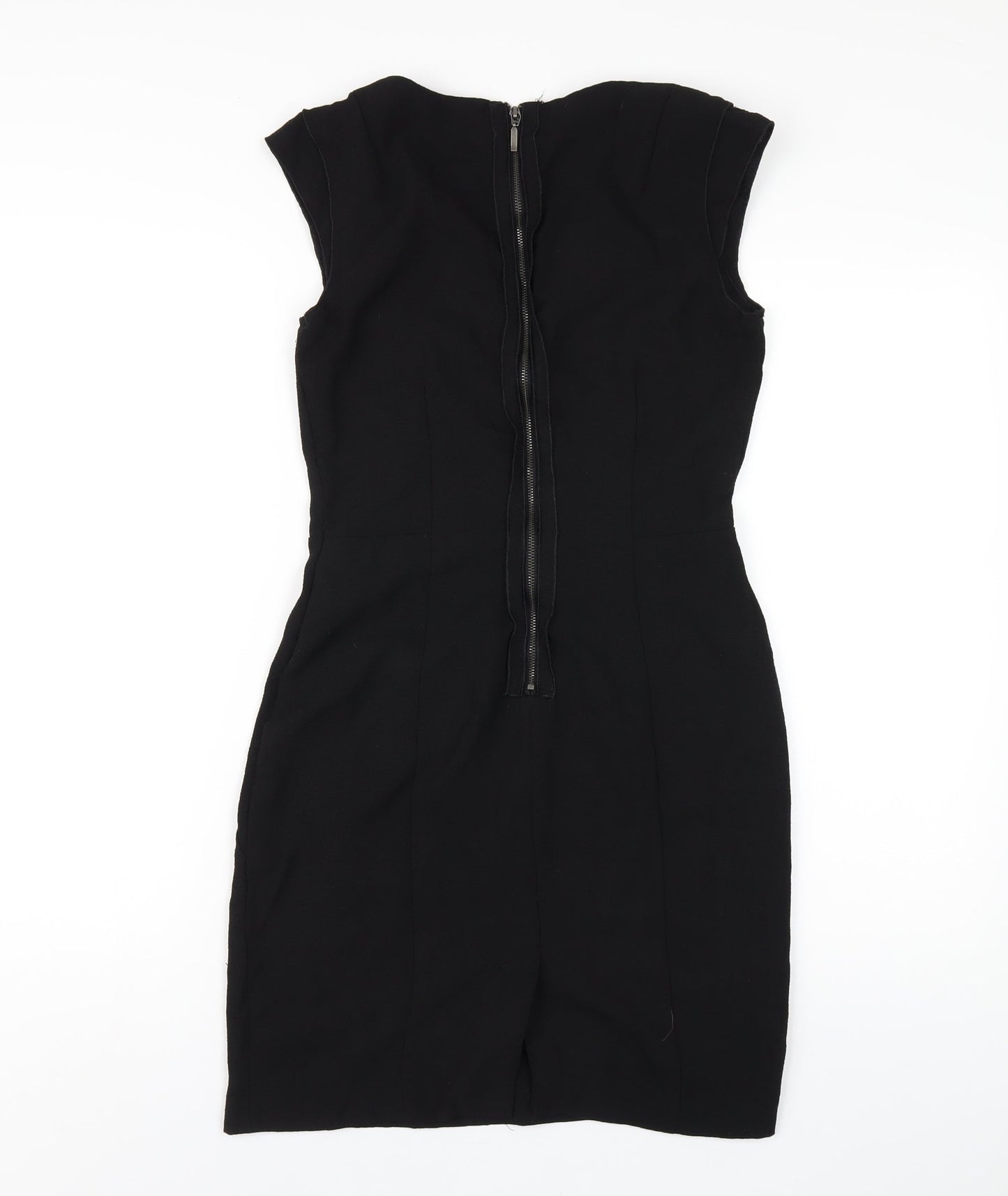 H&M Womens Black Polyester Pencil Dress Size 8 V-Neck Zip
