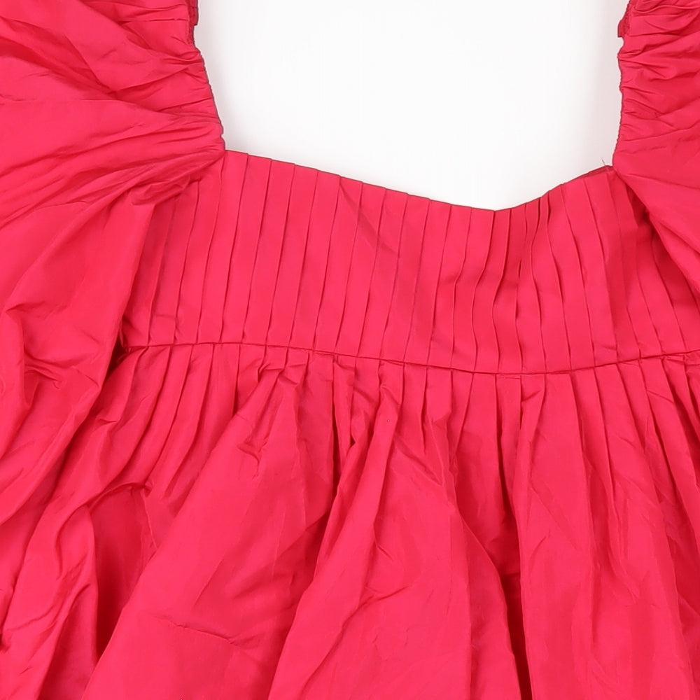 Zara Womens Pink Polyester Trapeze & Swing Size XS V-Neck Zip