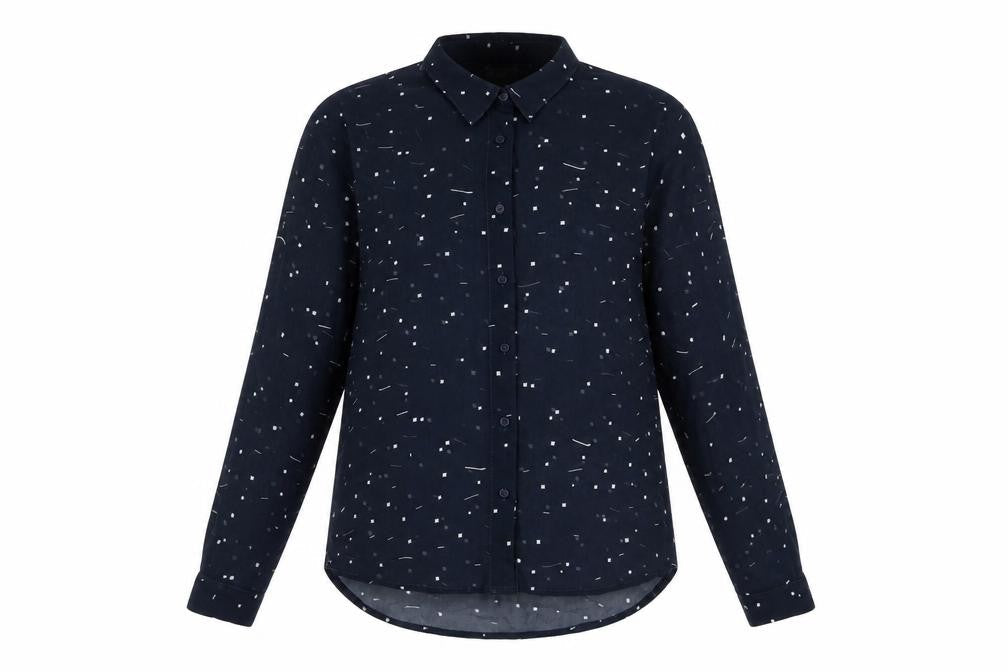 ICHI Womens Blue Geometric Polyester Basic Button-Up Size 8 Collared
