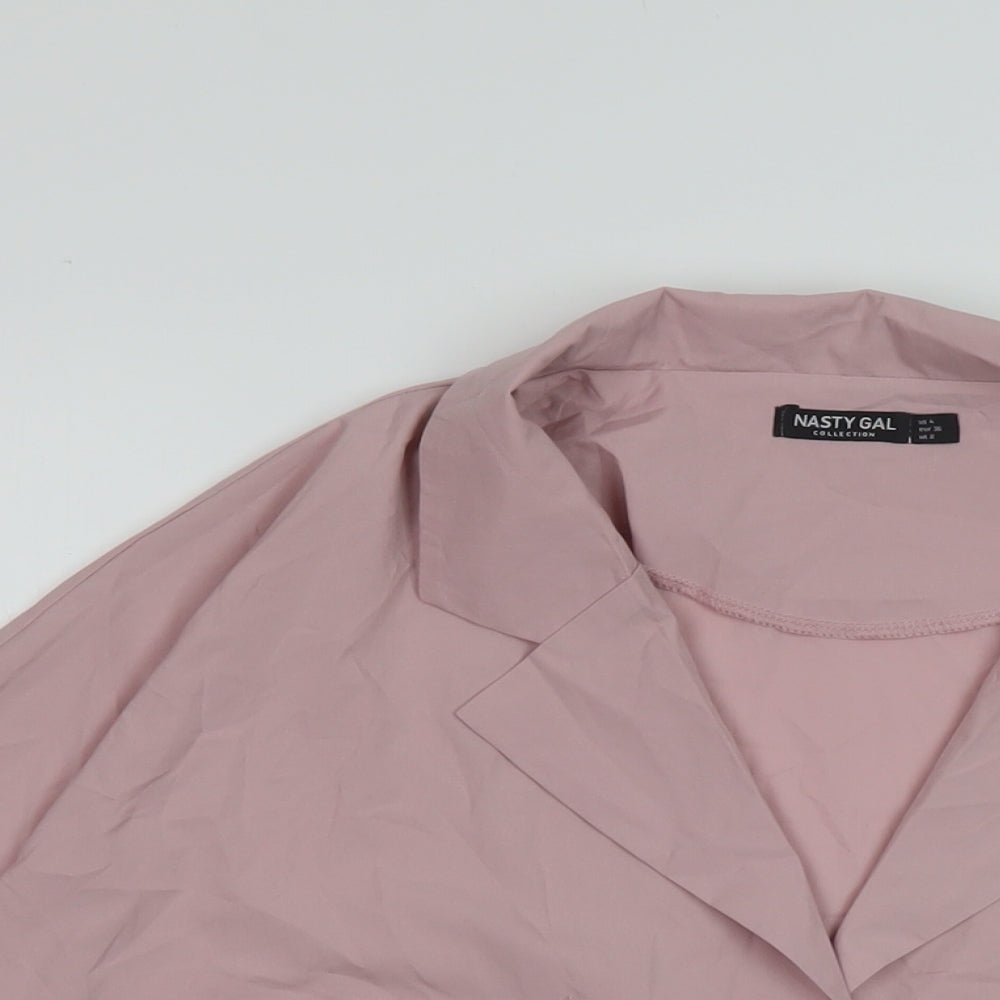 Nasty Gal Womens Pink Polyester Basic Button-Up Size 8 V-Neck