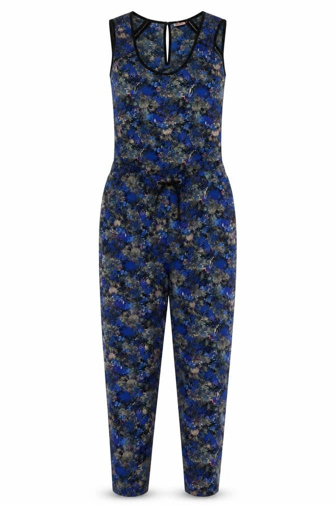 Only Womens Blue Geometric Polyester Jumpsuit One-Piece Size 8 Button