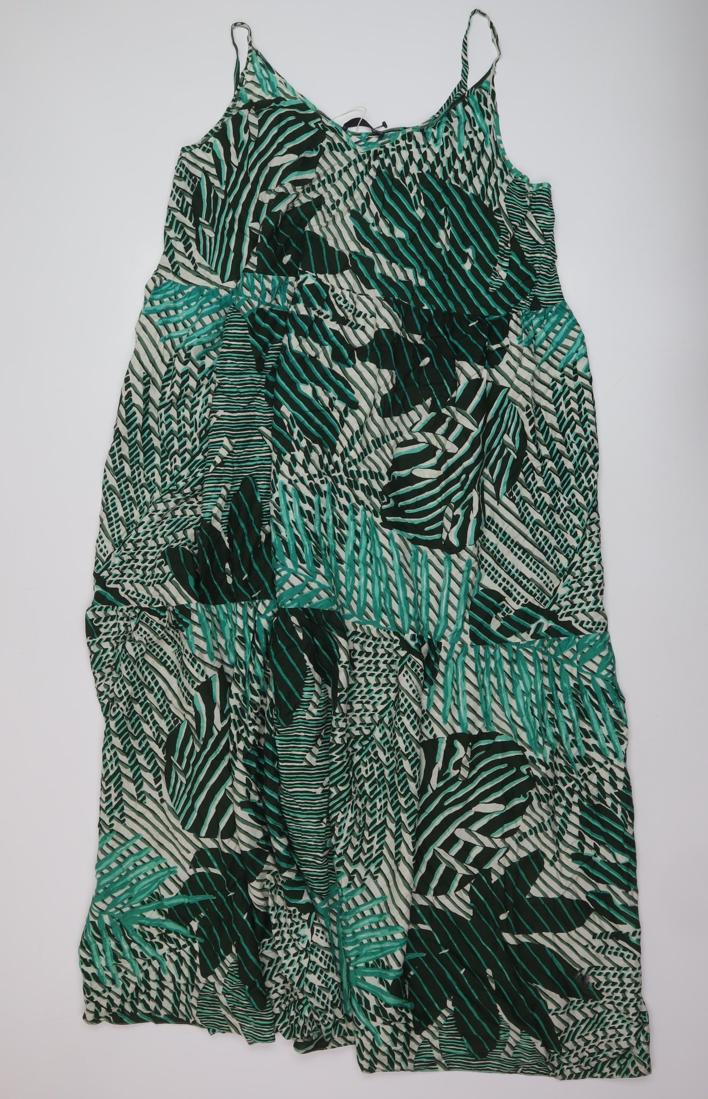 Marks and Spencer Womens Green Geometric Viscose A-Line Size 18 V-Neck Pullover