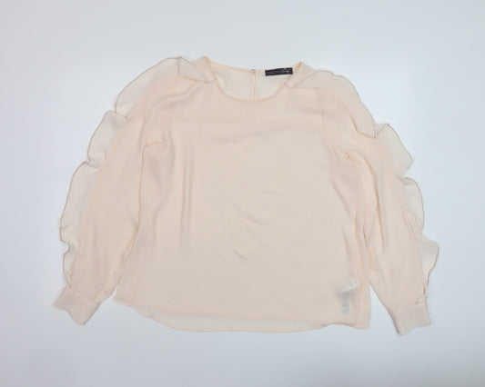 Marks and Spencer Womens Pink Polyester Basic Blouse Size 14 Round Neck