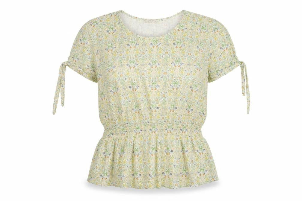 Fat Womens Green Floral Cotton Basic T-Shirt Size 12 Round Neck