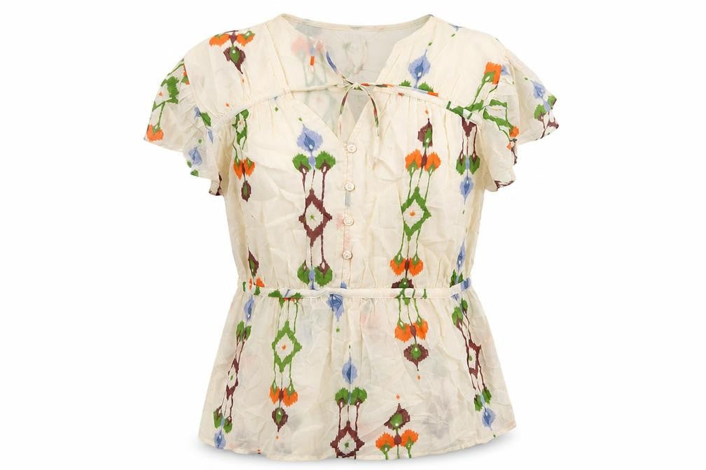 Per Una Womens Beige Fair Isle Cotton Basic Blouse Size 10 V-Neck