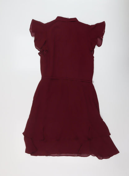 Oasis Womens Red Polyester A-Line Size 10 Mock Neck Zip