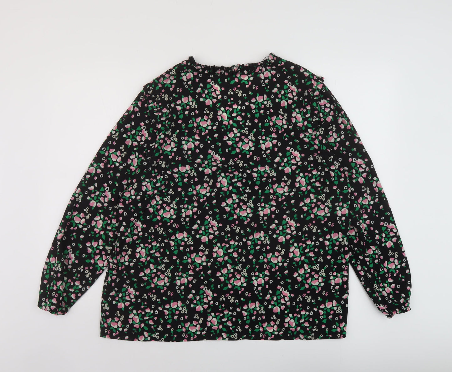 Marks and Spencer Womens Black Floral Polyester Basic Blouse Size 16 V-Neck