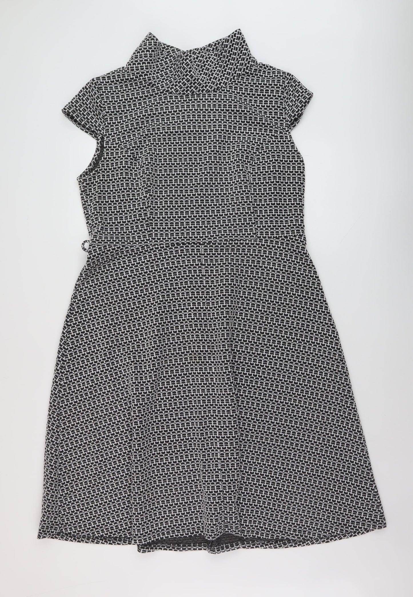 BHS Womens Black Geometric Polyester A-Line Size 18 Mock Neck Pullover