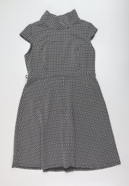 BHS Womens Black Geometric Polyester A-Line Size 18 Mock Neck Pullover