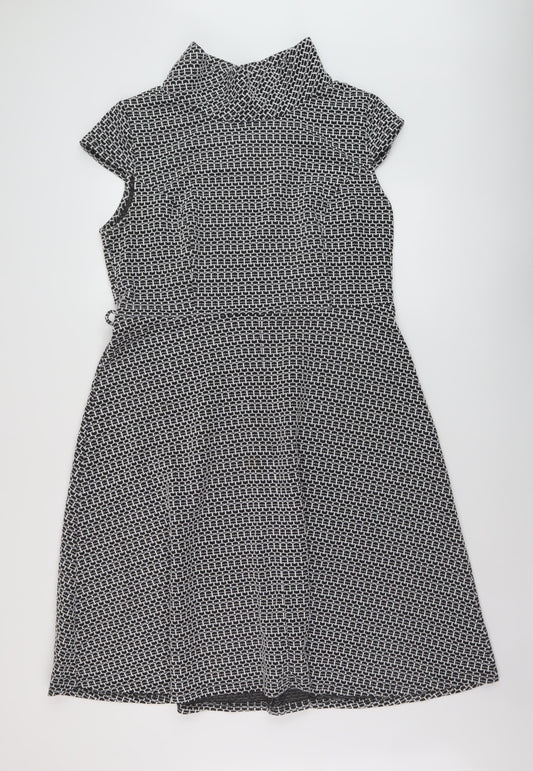 BHS Womens Black Geometric Polyester A-Line Size 18 Mock Neck Pullover