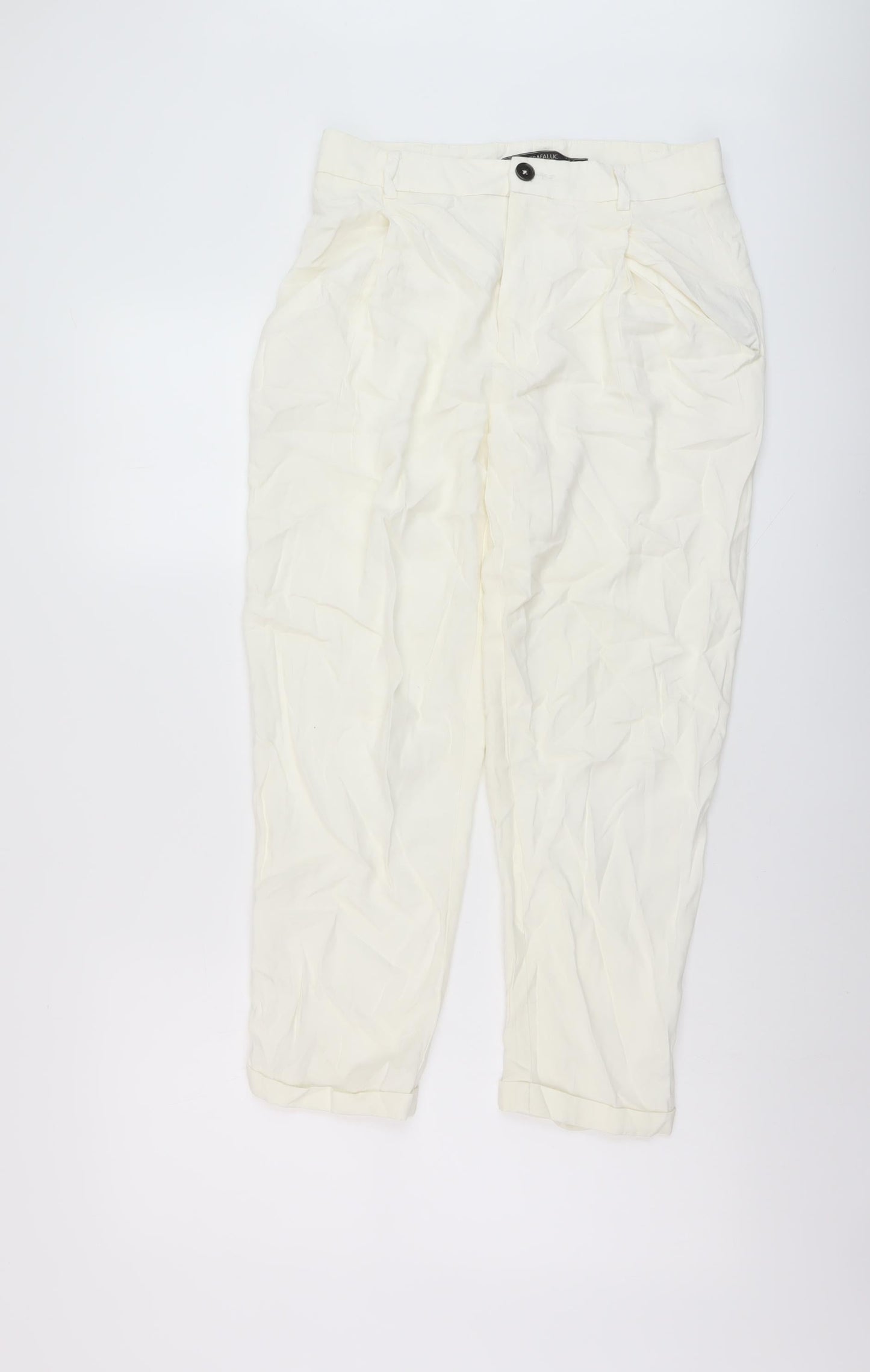 Zara Womens Ivory Viscose Chino Trousers Size S L24 in Regular Button