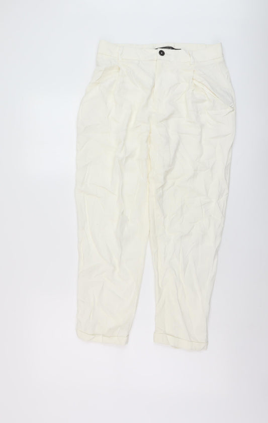 Zara Womens Ivory Viscose Chino Trousers Size S L24 in Regular Button