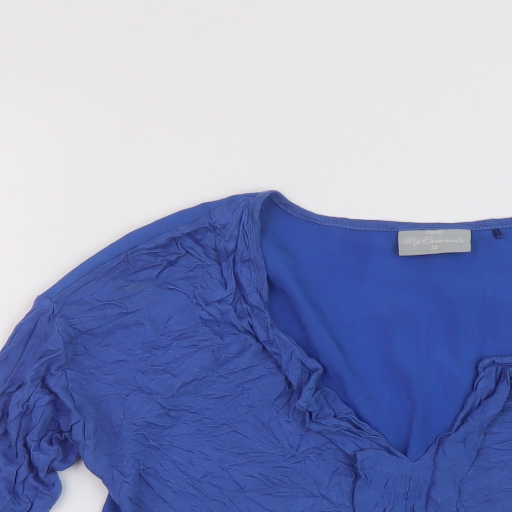 NEXT Womens Blue Viscose Basic Blouse Size 12 V-Neck