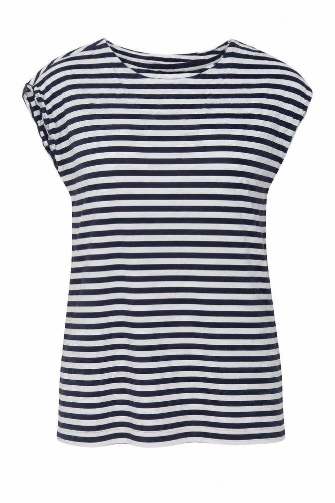 Next Womens Blue Striped Cotton Tunic T-Shirt Size 14 Round Neck