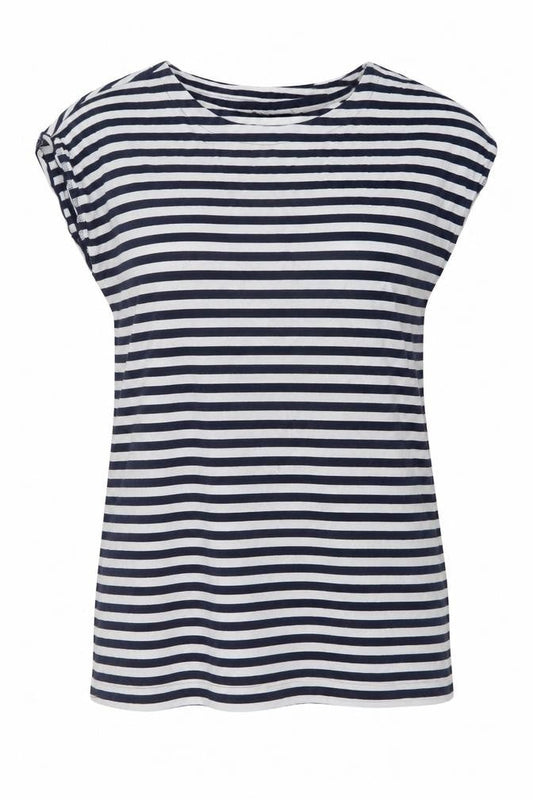 Next Womens Blue Striped Cotton Tunic T-Shirt Size 14 Round Neck
