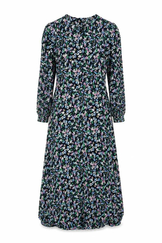 Marks & Spencer Womens Blue Floral Viscose A-Line Size 8 Round Neck Zip