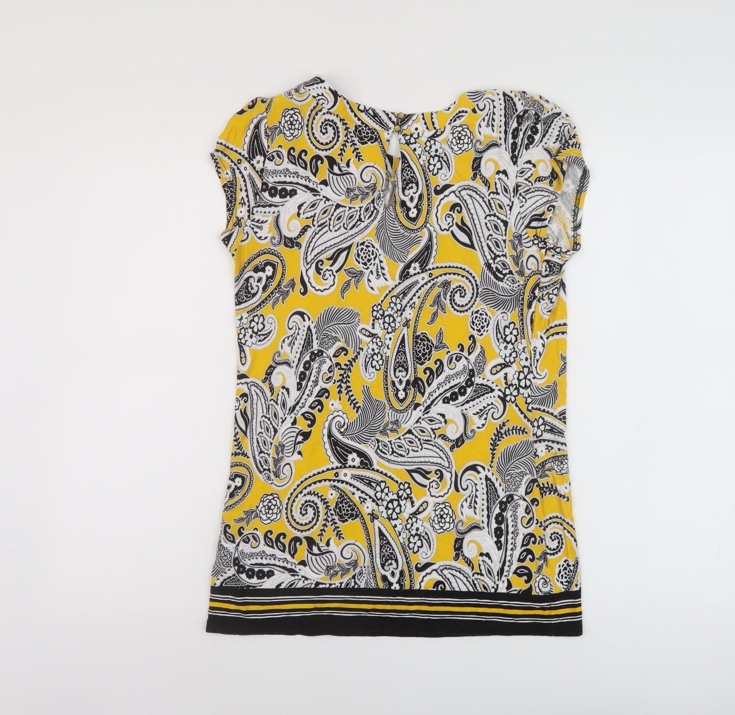 Wallis Womens Yellow Geometric Viscose Basic T-Shirt Size 10 Round Neck