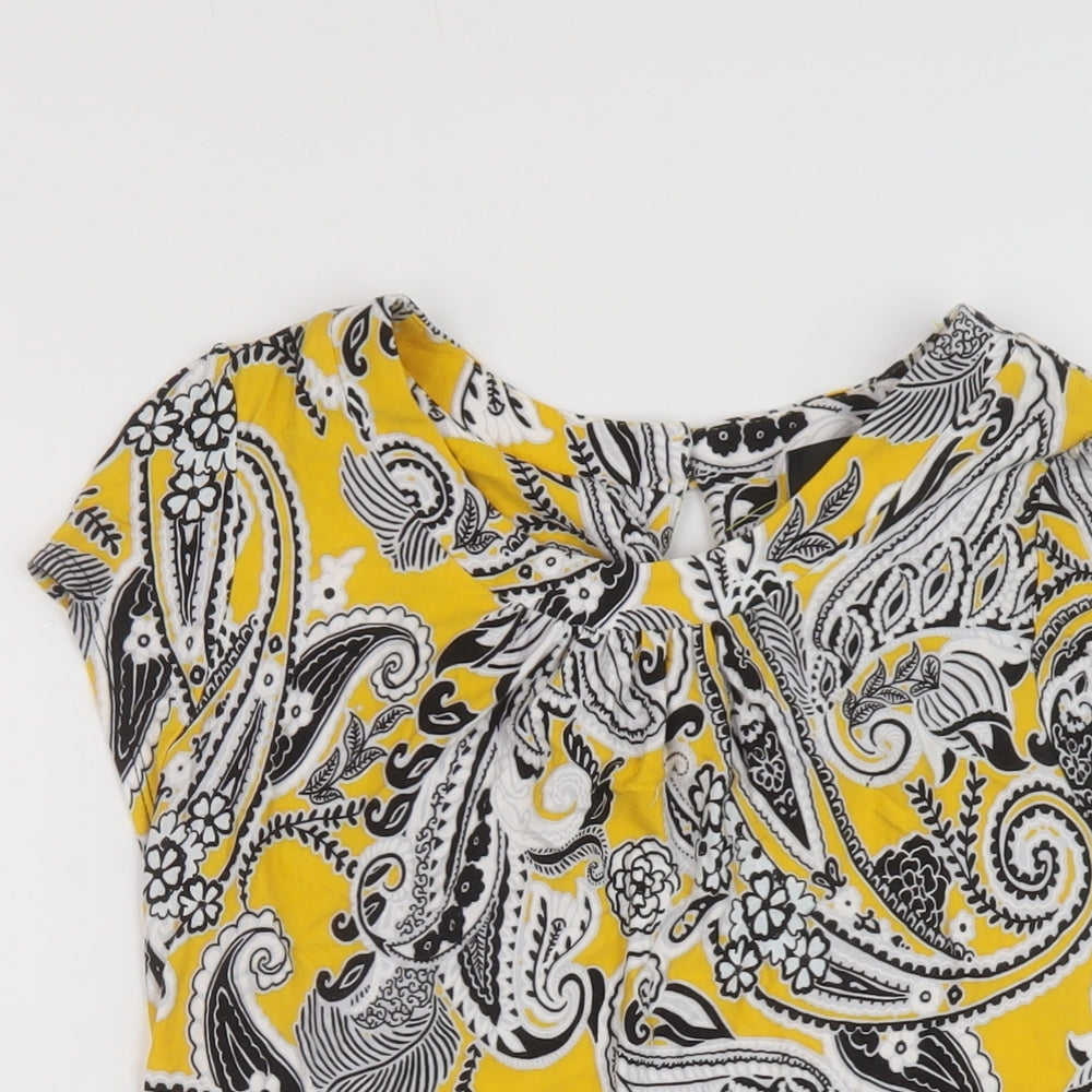 Wallis Womens Yellow Geometric Viscose Basic T-Shirt Size 10 Round Neck
