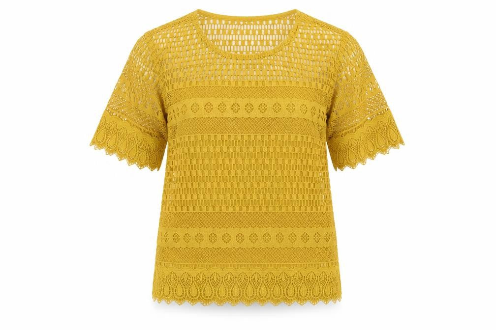 Marks & Spencer Womens Yellow Polyester Basic T-Shirt Size 10 Round Neck