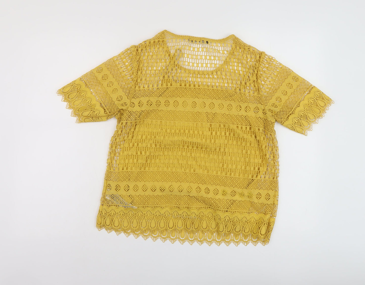 Marks and Spencer Womens Yellow Polyester Basic T-Shirt Size 10 Round Neck