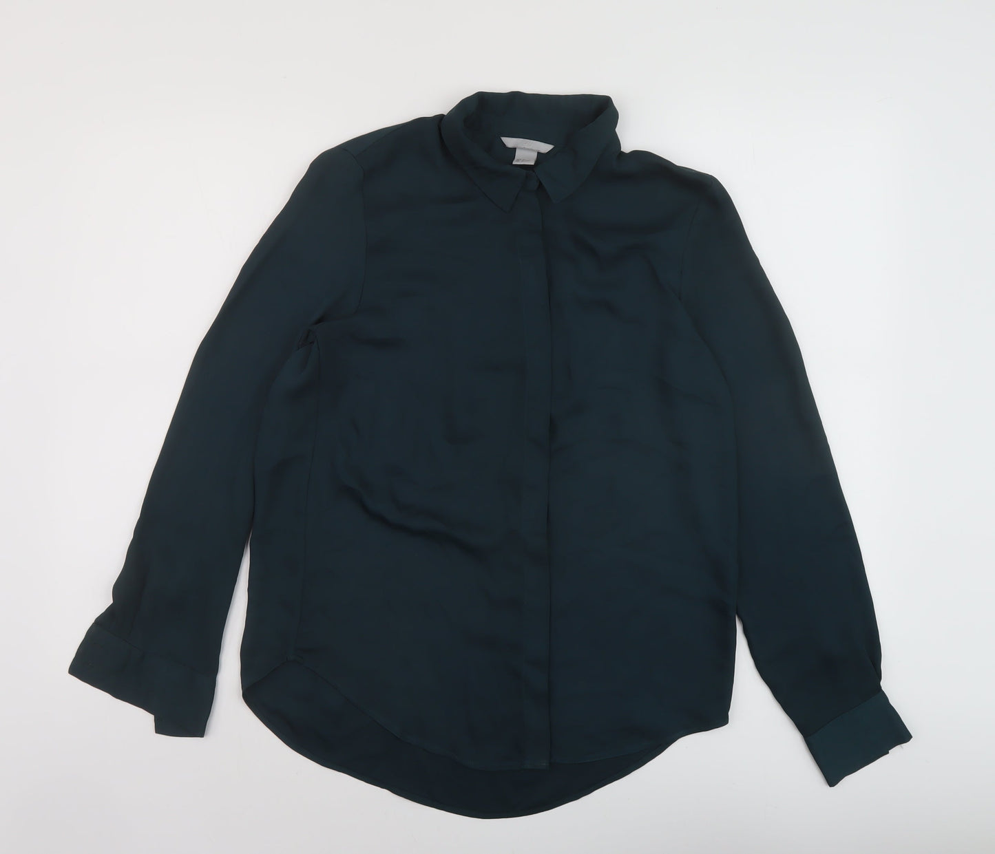 H&M Womens Green Polyester Basic Button-Up Size 6 Collared