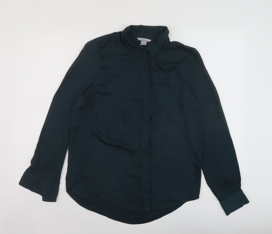 H&M Womens Green Polyester Basic Button-Up Size 6 Collared