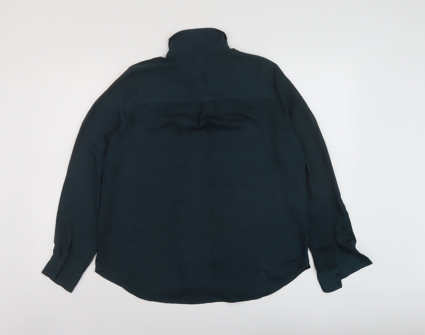 H&M Womens Green Polyester Basic Button-Up Size 6 Collared