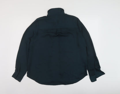 H&M Womens Green Polyester Basic Button-Up Size 6 Collared