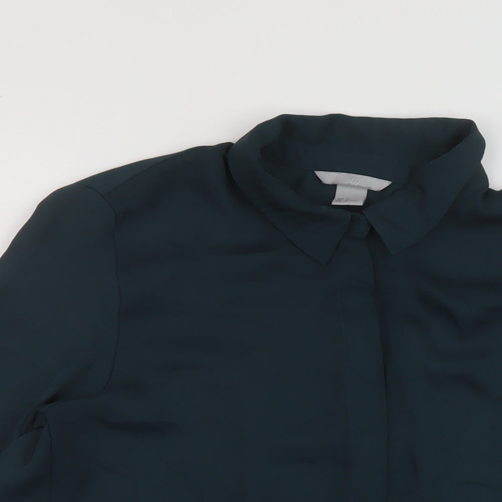 H&M Womens Green Polyester Basic Button-Up Size 6 Collared