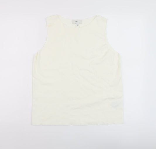 Marks and Spencer Womens White Viscose Basic Tank Size 14 Round Neck