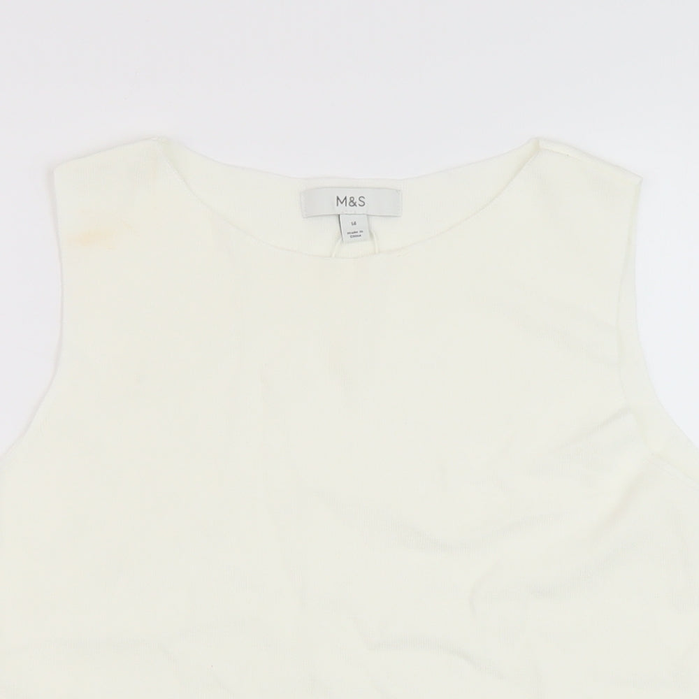 Marks and Spencer Womens White Viscose Basic Tank Size 14 Round Neck