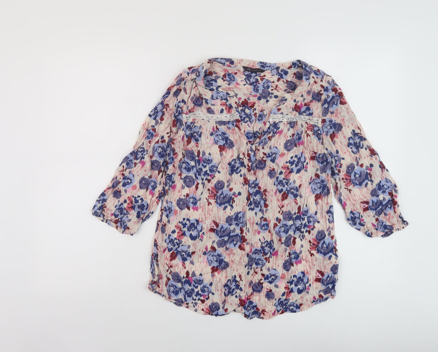 Marks and Spencer Womens Multicoloured Floral Viscose Basic Blouse Size 12 V-Neck