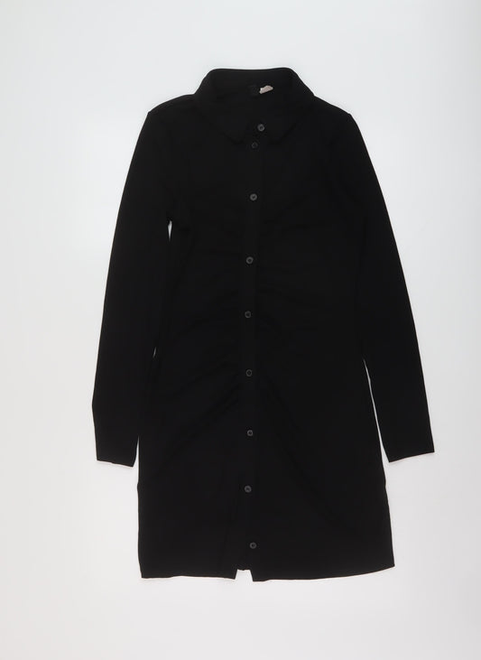 H&M Womens Black Polyester Bodycon Size M Collared Button