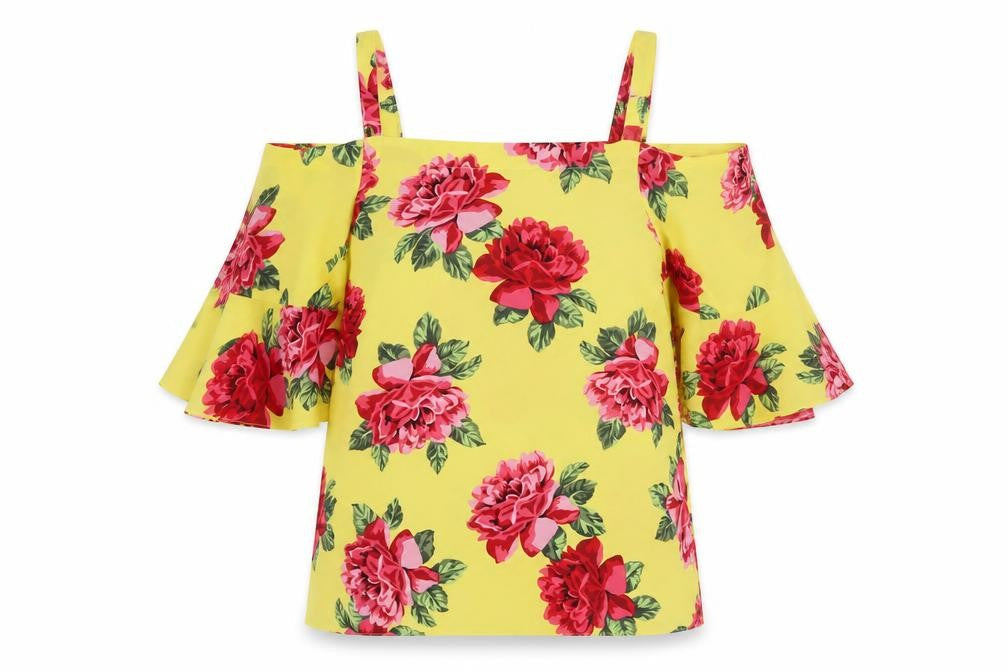 Dorothy Perkins Womens Yellow Floral Polyester Basic Blouse Size 10 Square Neck