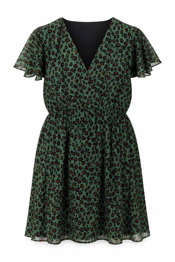 Mela London Womens Green Animal Print Polyester A-Line Size 22 V-Neck Pullover