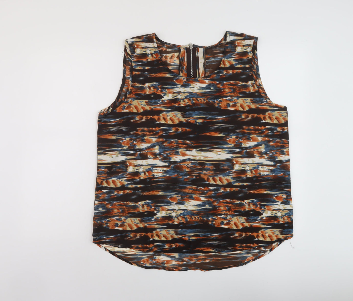 Kushi Womens Multicoloured Geometric Polyester Basic Tank Size 18 Round Neck