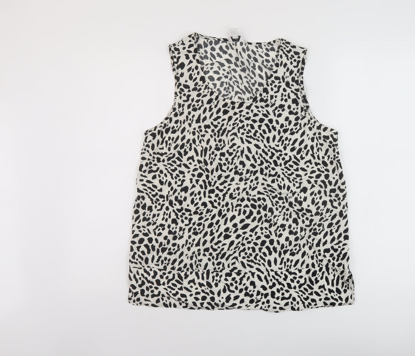 M&Co Womens Ivory Animal Print Viscose Basic Tank Size 12 Round Neck