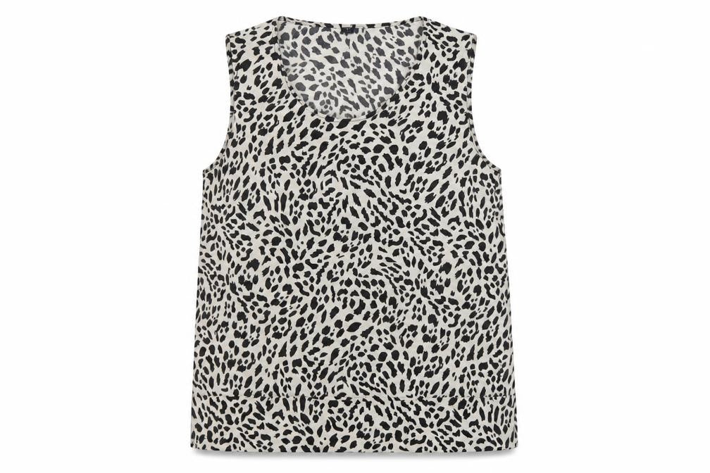 M&Co Womens Ivory Animal Print Viscose Basic Tank Size 12 Round Neck