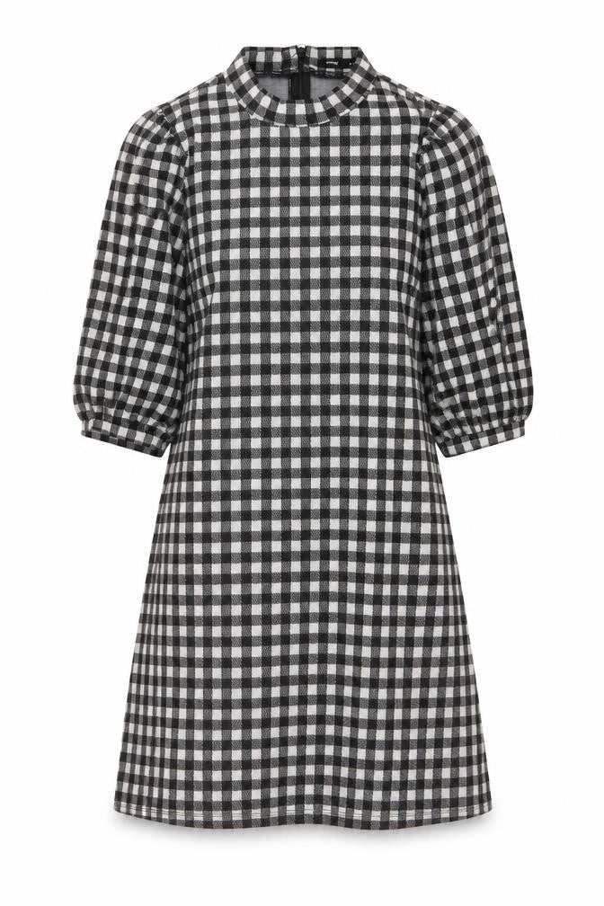 Sinsay Womens Black Check Polyester A-Line Size M Mock Neck Zip