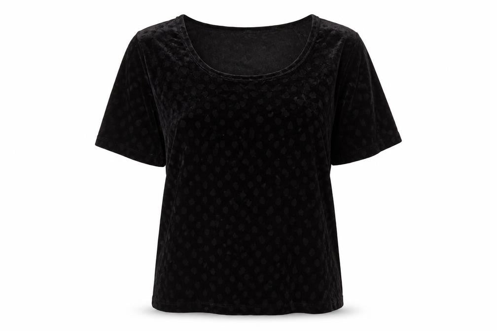 Ellos Womens Black Geometric Polyester Basic T-Shirt Size 10 Round Neck