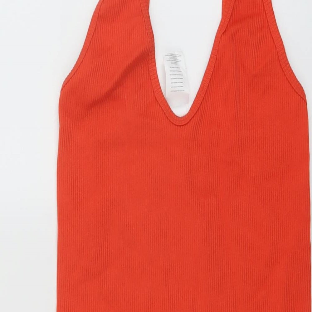 Missguided Womens Orange Polyamide Mini Size S V-Neck Pullover