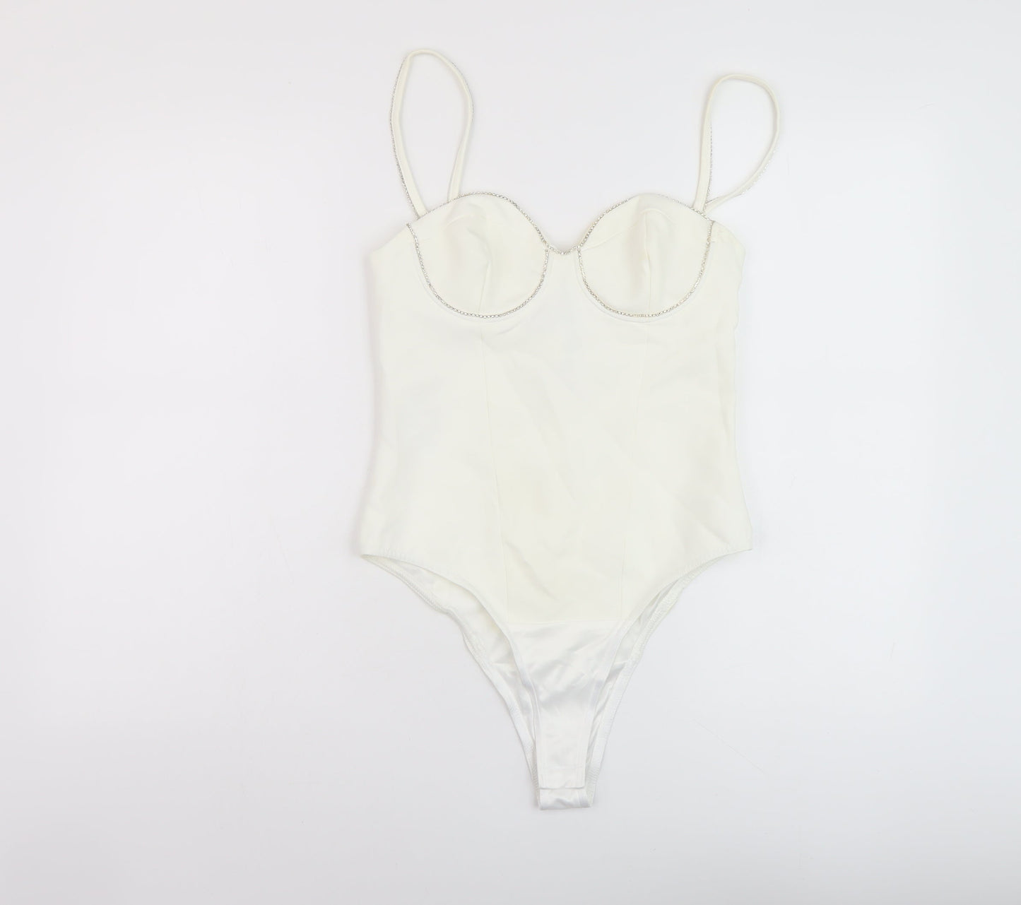 Zara Womens Ivory Polyester Bodysuit One-Piece Size M Snap